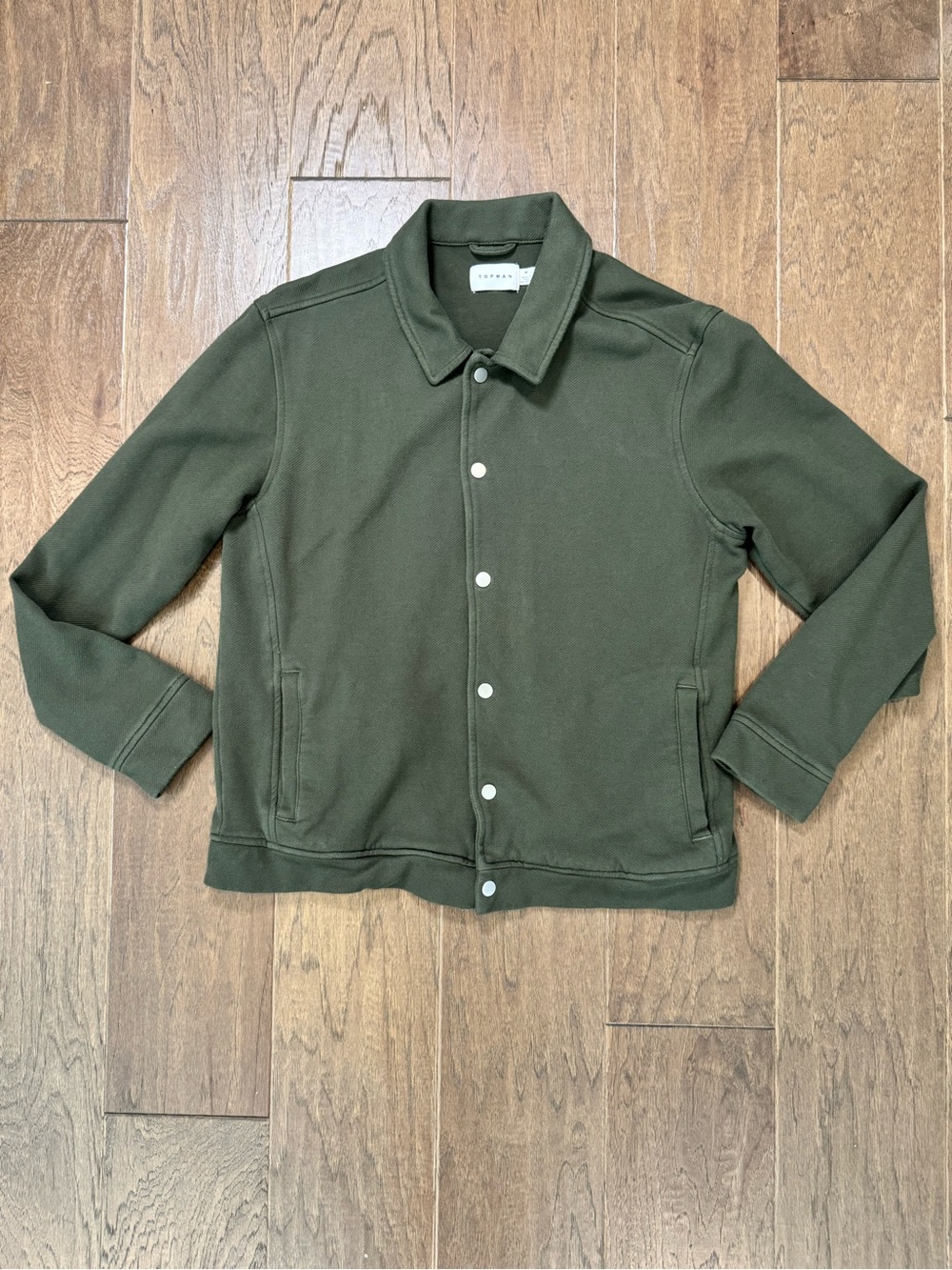 Topman Olive Green Men’s Utility Jacket Shacket with Snaps